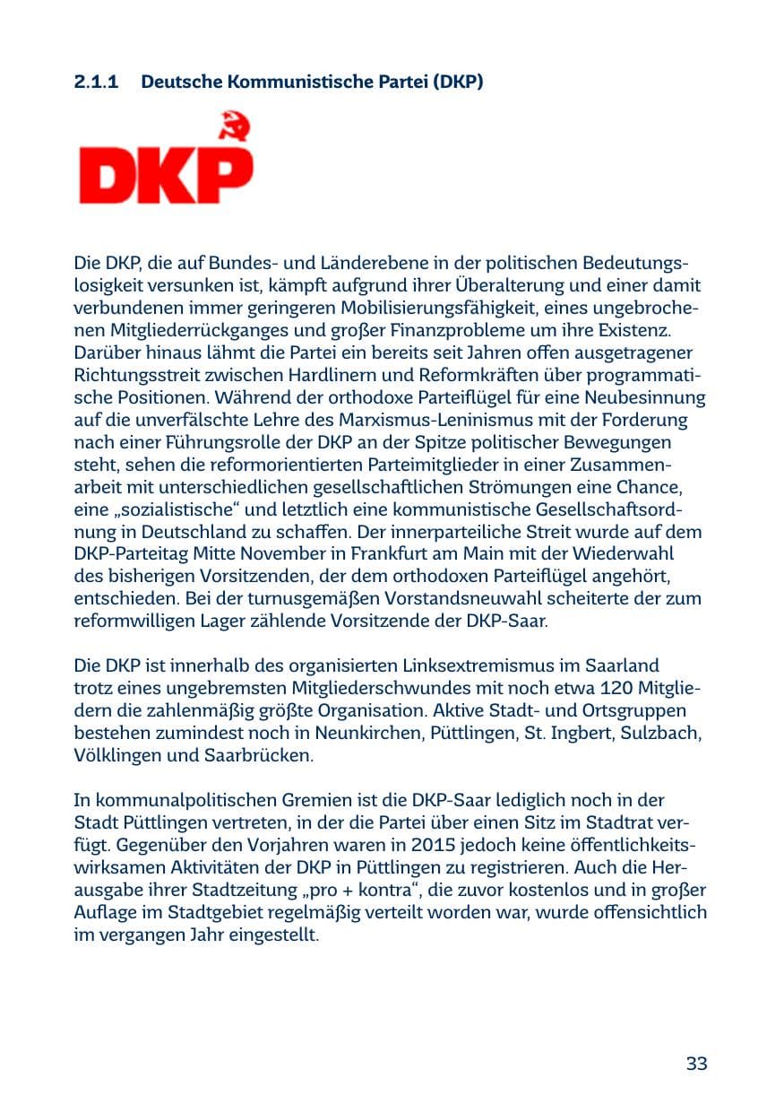Seite 33 des Verfassungsschutzbericht 2015 Saarland