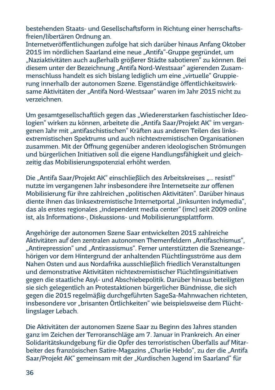 Seite 36 des Verfassungsschutzbericht 2015 Saarland