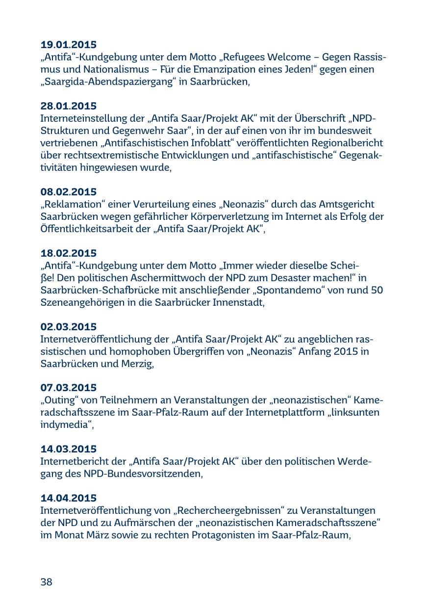 Seite 38 des Verfassungsschutzbericht 2015 Saarland