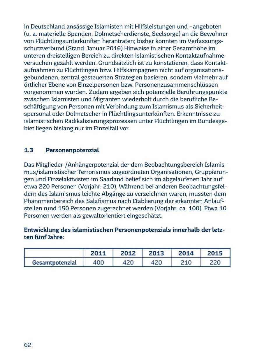 Seite 62 des Verfassungsschutzbericht 2015 Saarland