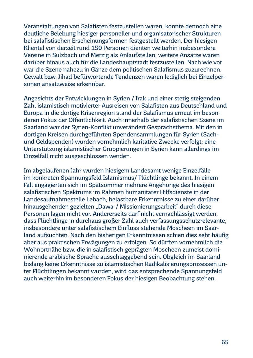 Seite 65 des Verfassungsschutzbericht 2015 Saarland