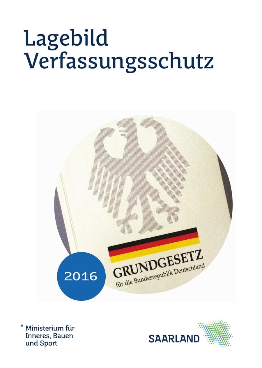 Seite 1 des Verfassungsschutzbericht 2016 Saarland