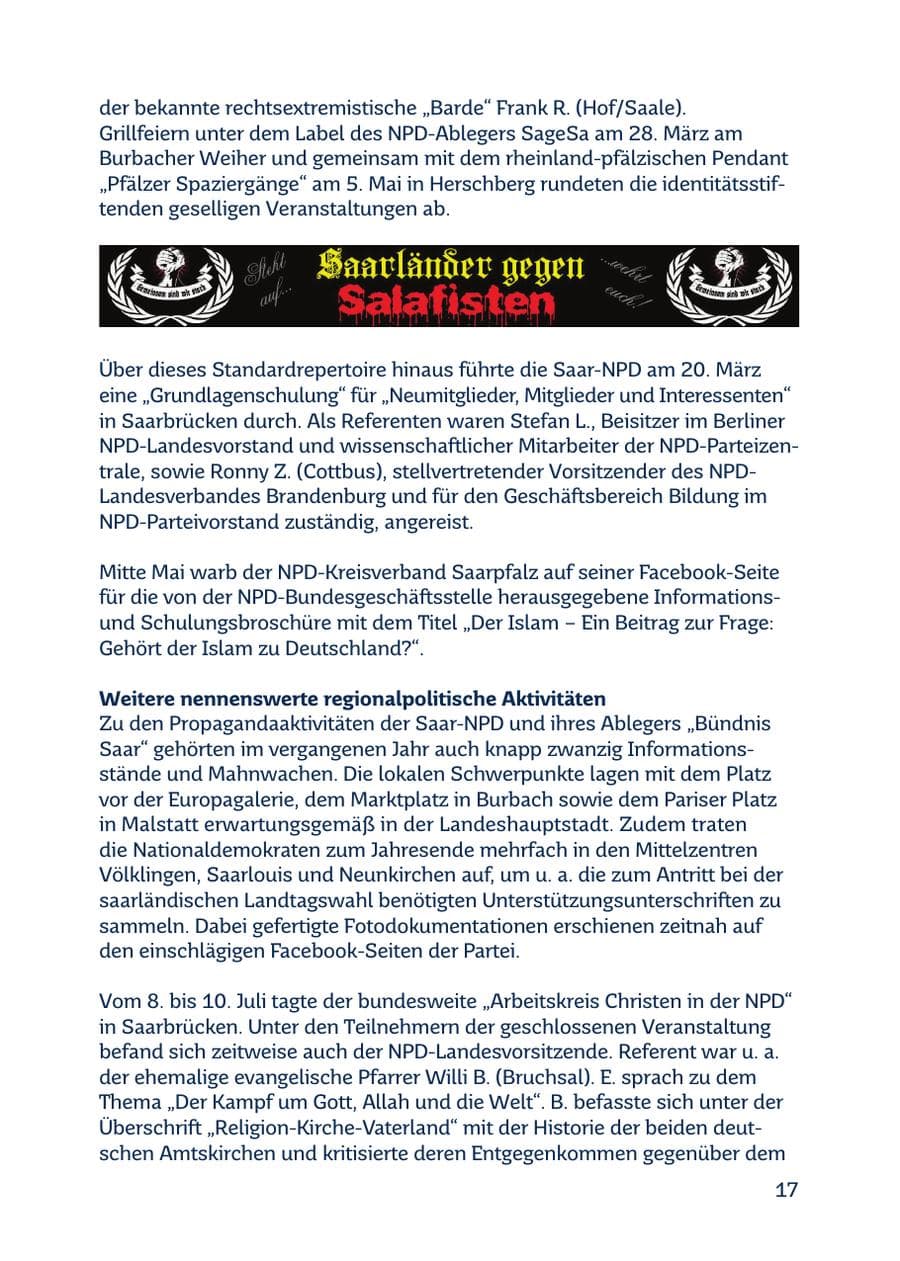Seite 17 des Verfassungsschutzbericht 2016 Saarland