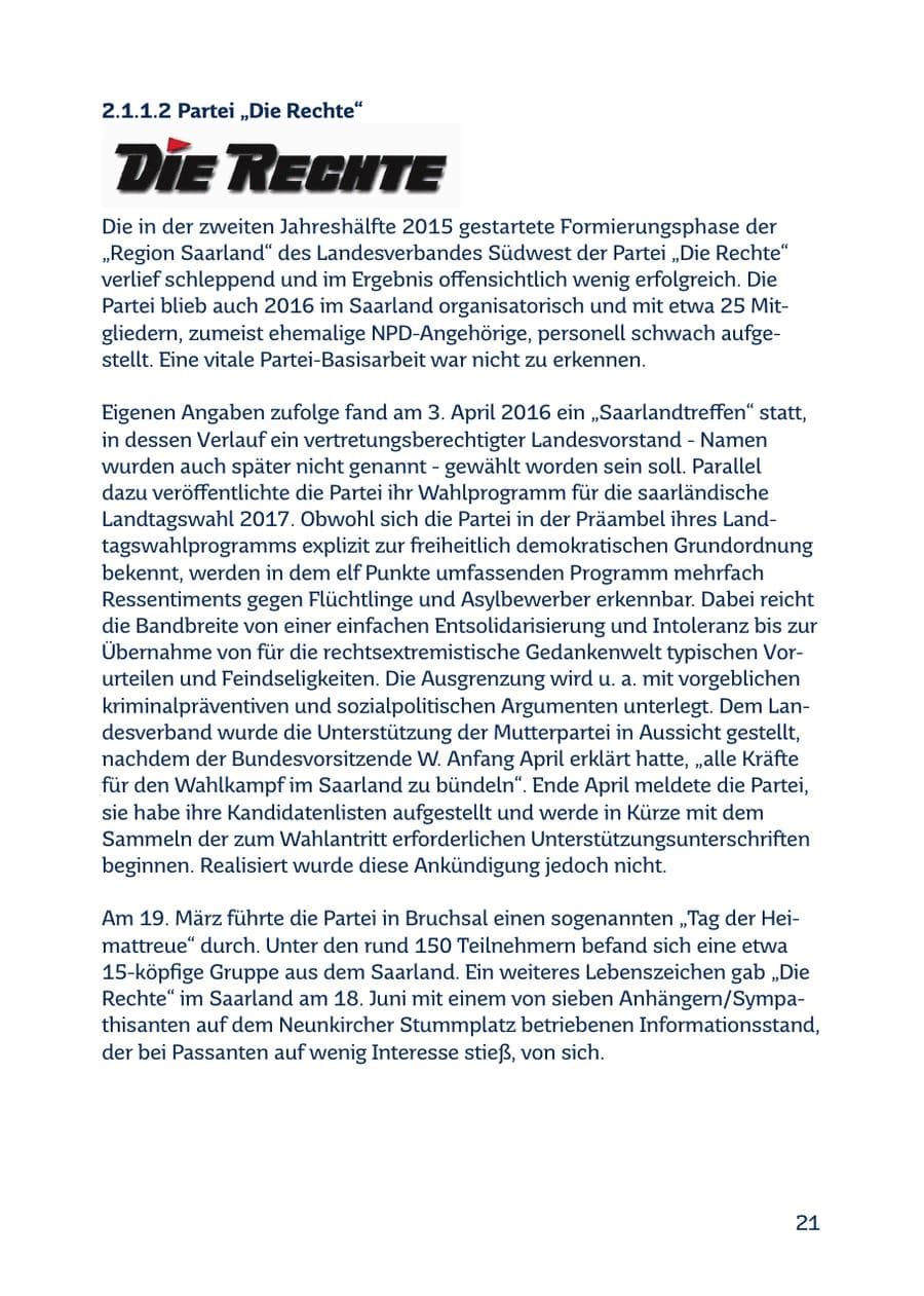 Seite 21 des Verfassungsschutzbericht 2016 Saarland