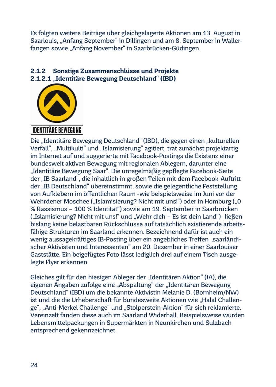 Seite 24 des Verfassungsschutzbericht 2016 Saarland
