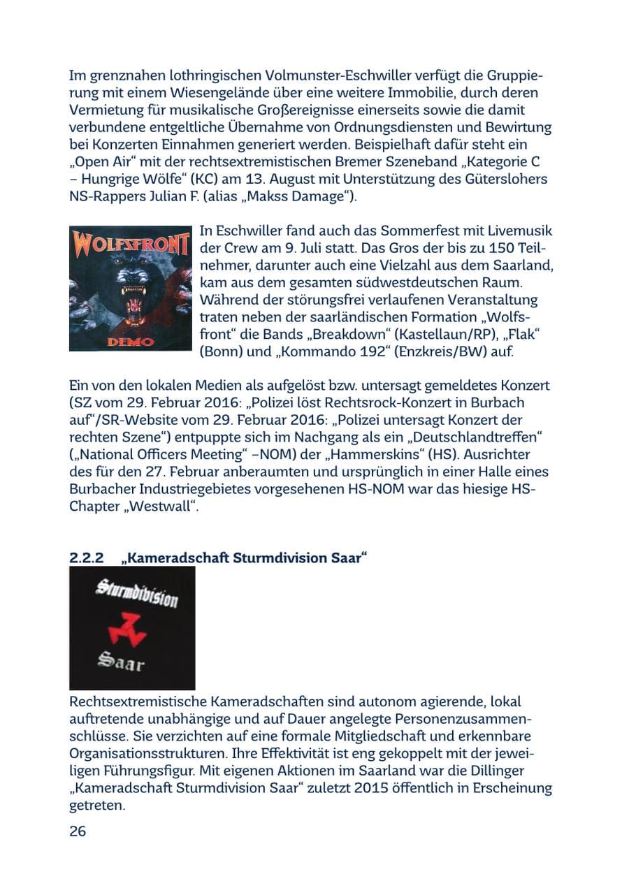 Seite 26 des Verfassungsschutzbericht 2016 Saarland