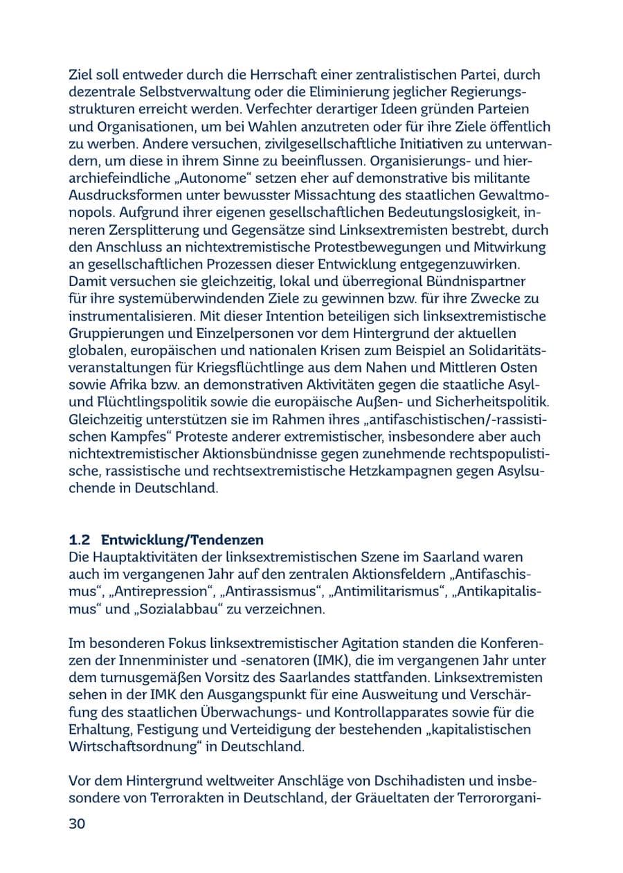 Seite 30 des Verfassungsschutzbericht 2016 Saarland