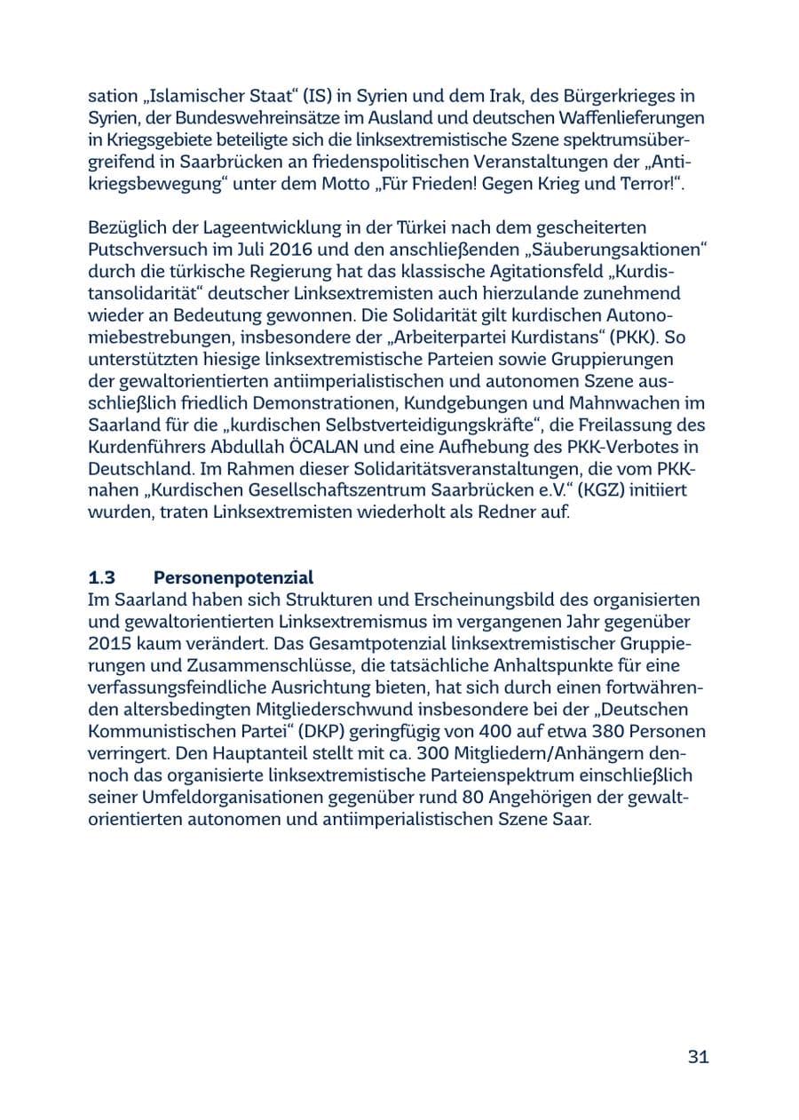 Seite 31 des Verfassungsschutzbericht 2016 Saarland