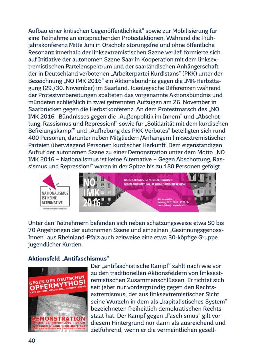Seite 40 des Verfassungsschutzbericht 2016 Saarland