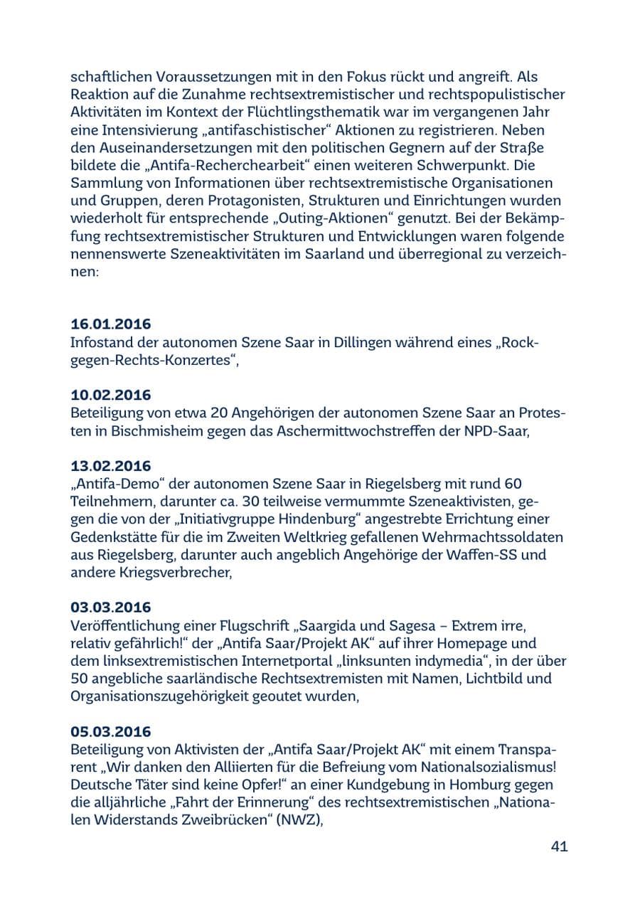 Seite 41 des Verfassungsschutzbericht 2016 Saarland
