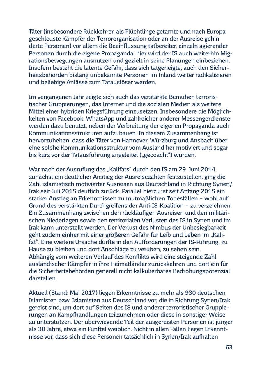 Seite 63 des Verfassungsschutzbericht 2016 Saarland