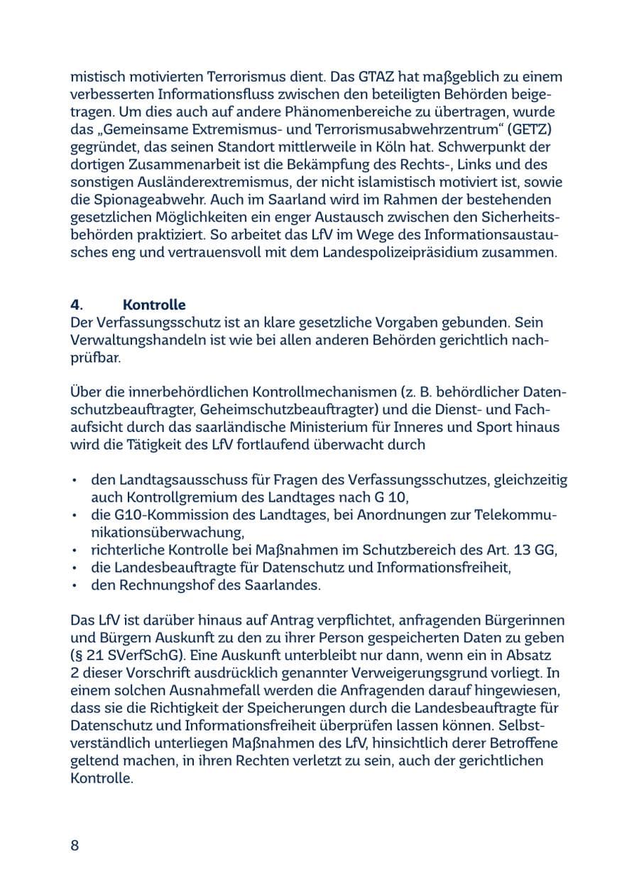 Seite 8 des Verfassungsschutzbericht 2016 Saarland