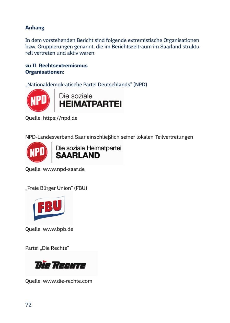 Seite 72 des Verfassungsschutzbericht 2016 Saarland