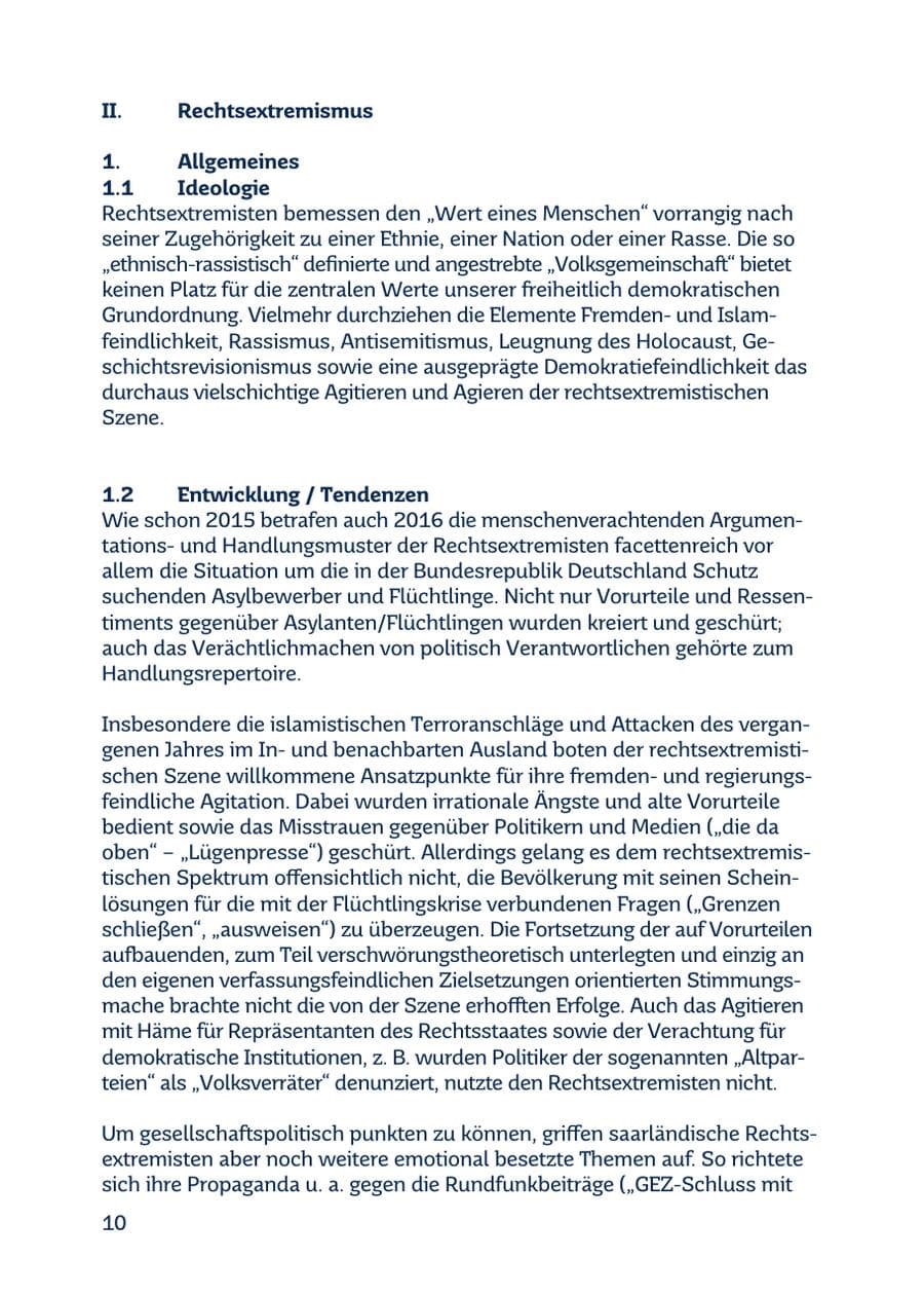 Seite 10 des Verfassungsschutzbericht 2016 Saarland