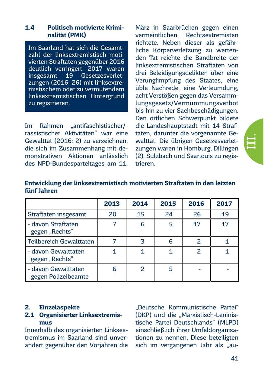 Seite 41 des Verfassungsschutzbericht 2017 Saarland