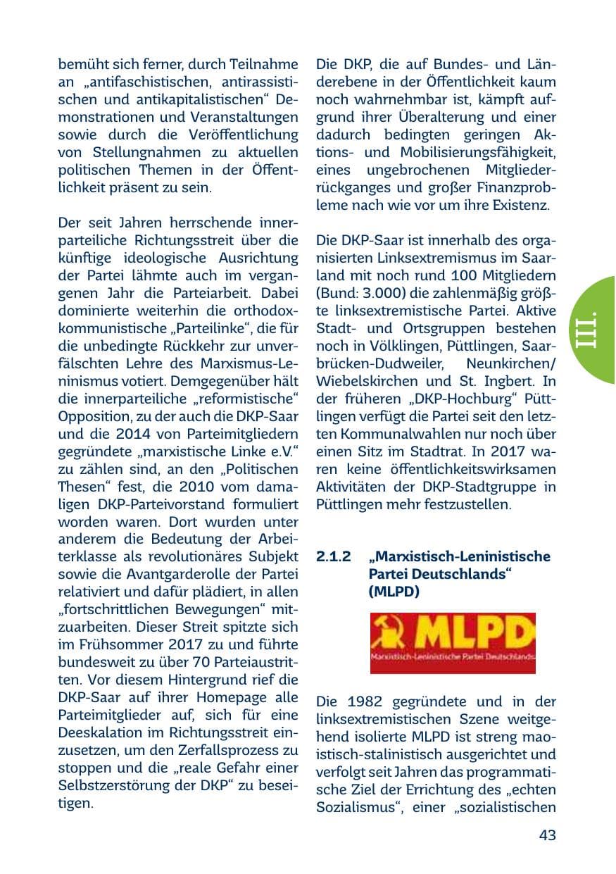 Seite 43 des Verfassungsschutzbericht 2017 Saarland