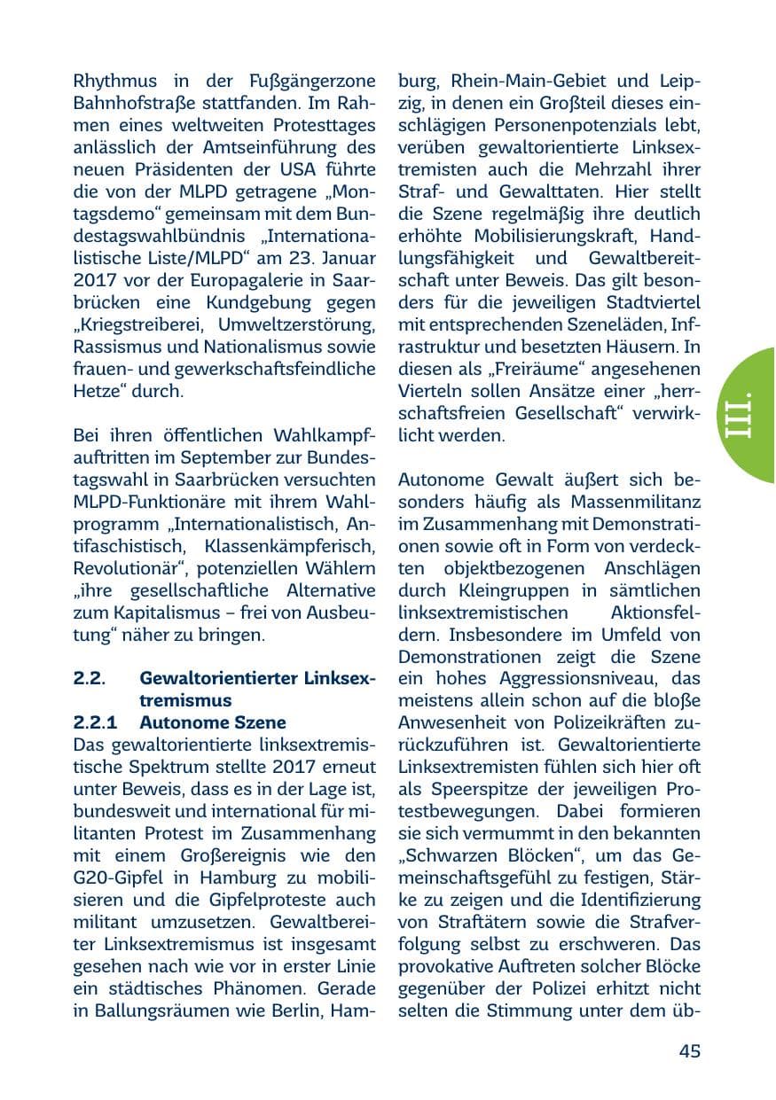 Seite 45 des Verfassungsschutzbericht 2017 Saarland