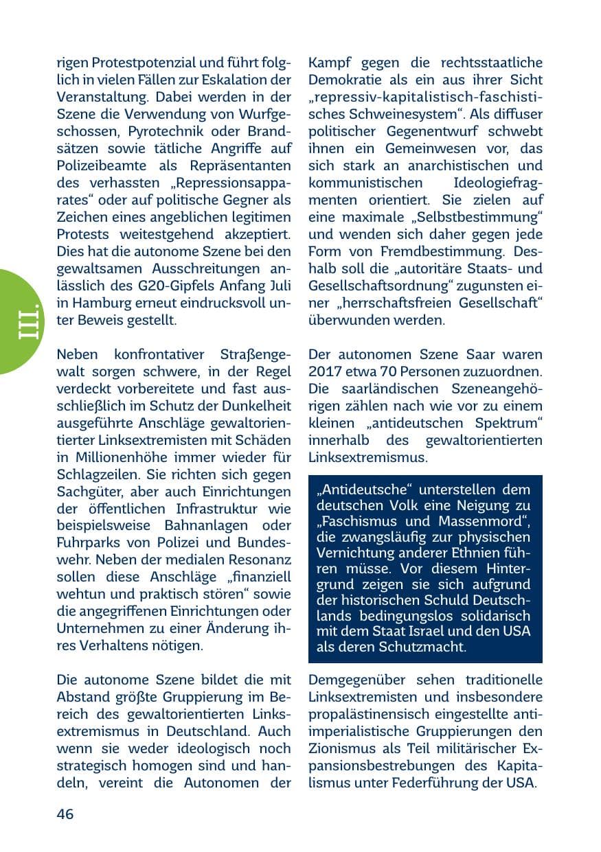 Seite 46 des Verfassungsschutzbericht 2017 Saarland