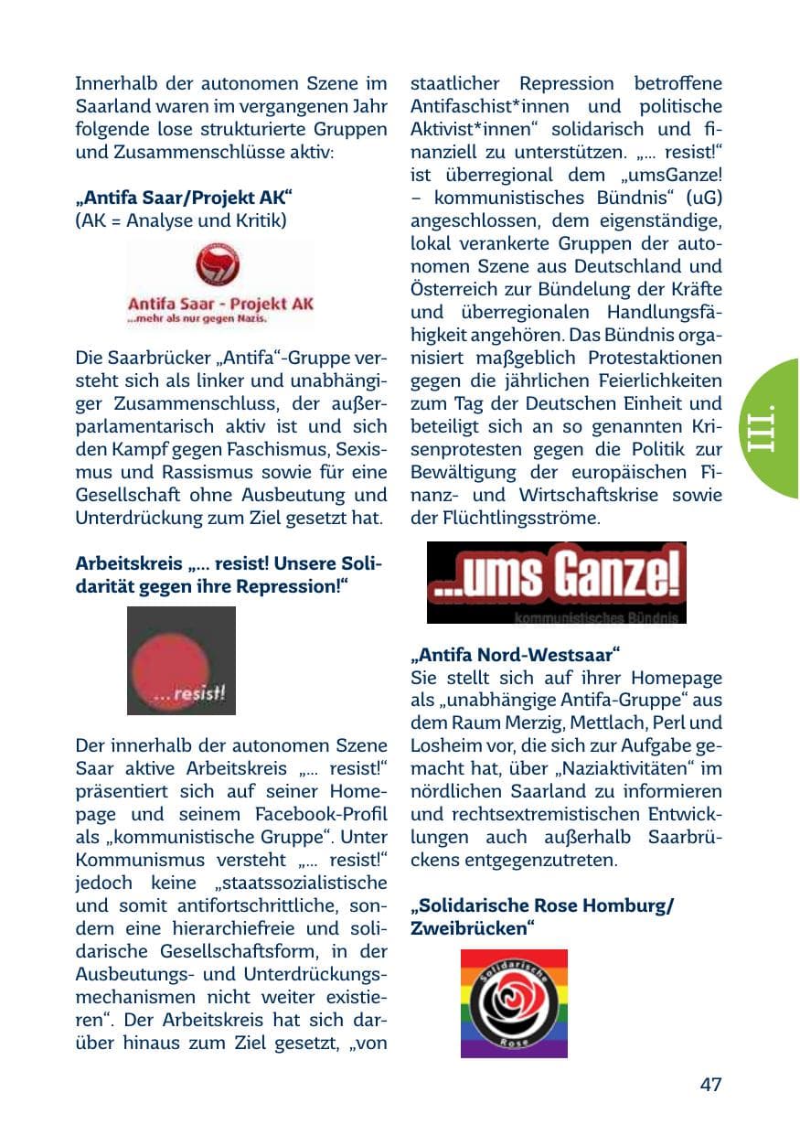Seite 47 des Verfassungsschutzbericht 2017 Saarland