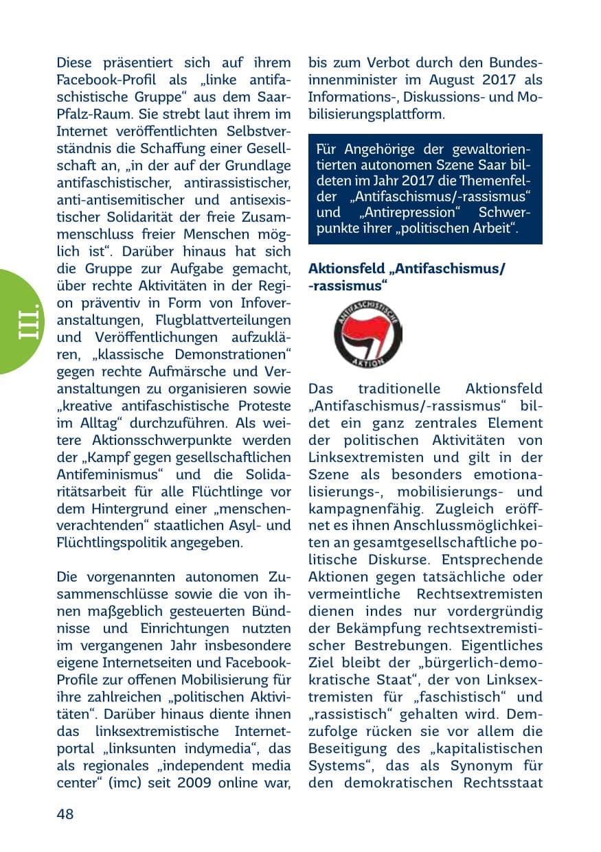 Seite 48 des Verfassungsschutzbericht 2017 Saarland