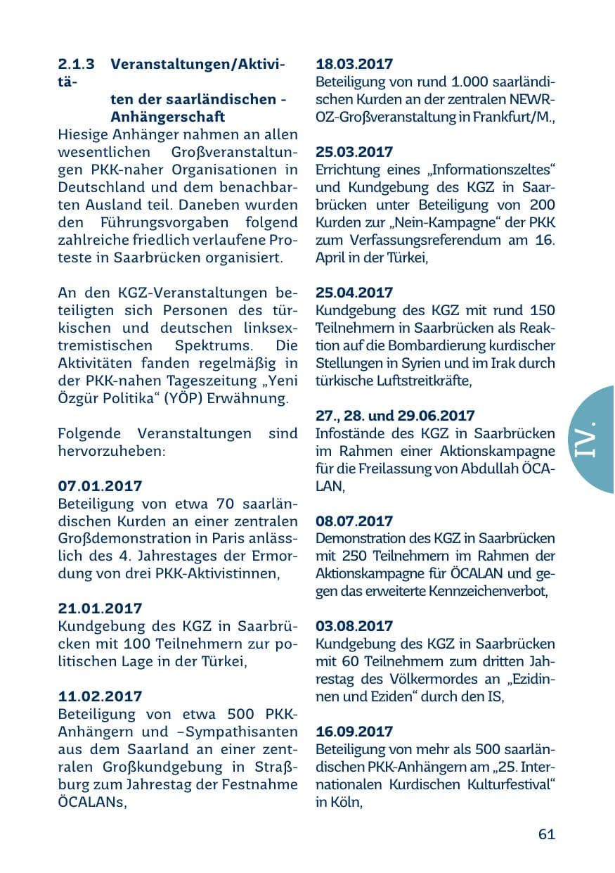 Seite 61 des Verfassungsschutzbericht 2017 Saarland