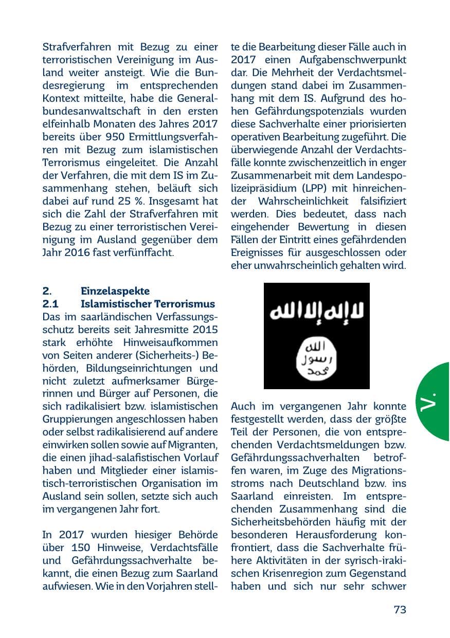 Seite 73 des Verfassungsschutzbericht 2017 Saarland
