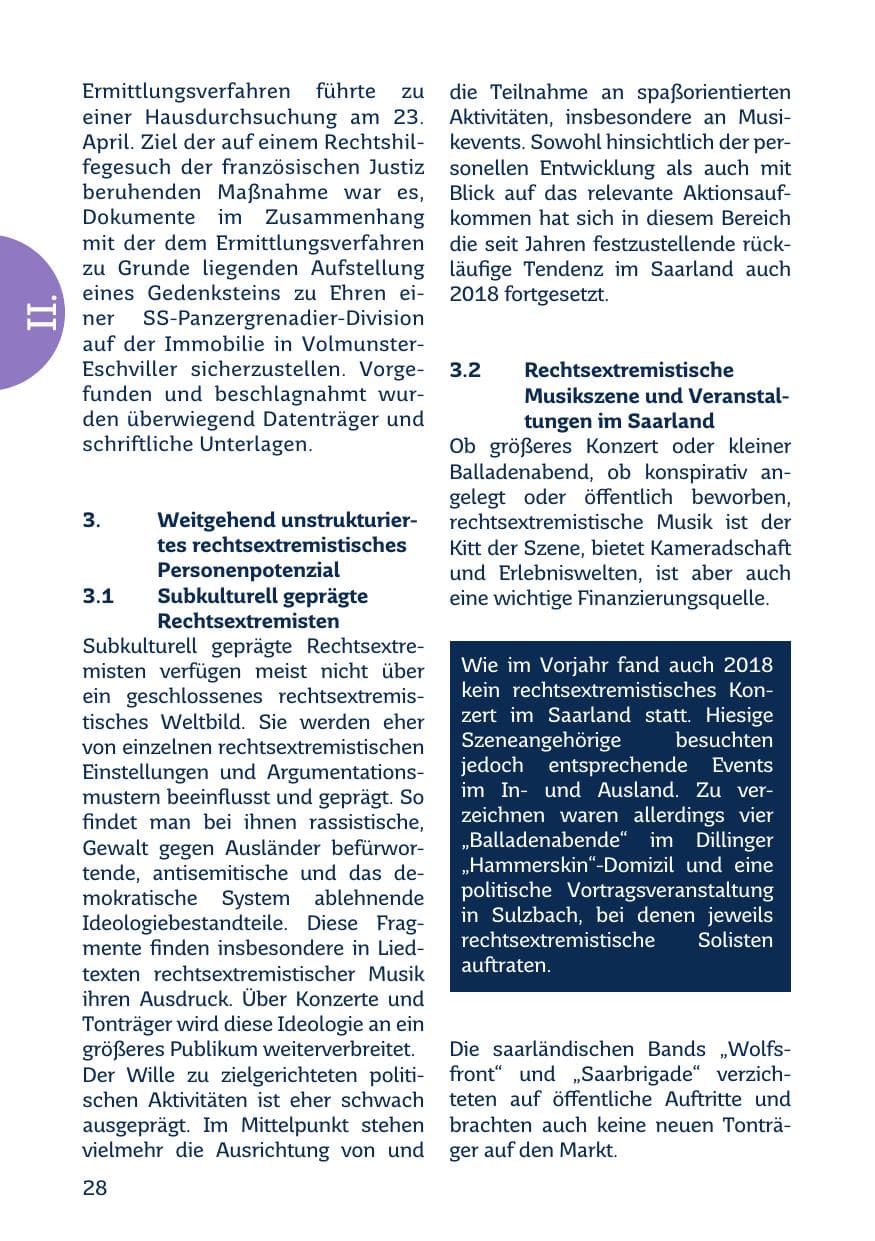 Seite 30 des Verfassungsschutzbericht 2018 Saarland
