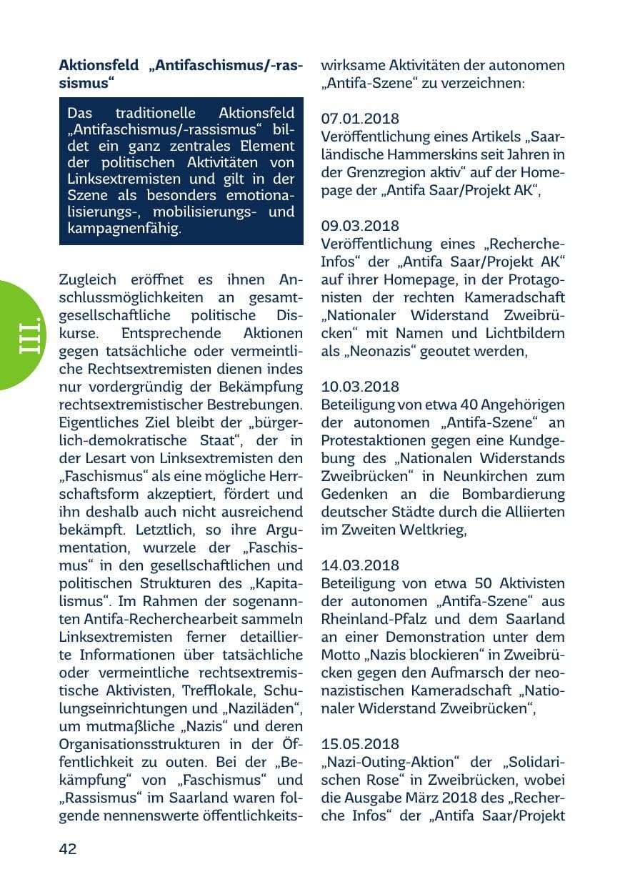 Seite 44 des Verfassungsschutzbericht 2018 Saarland