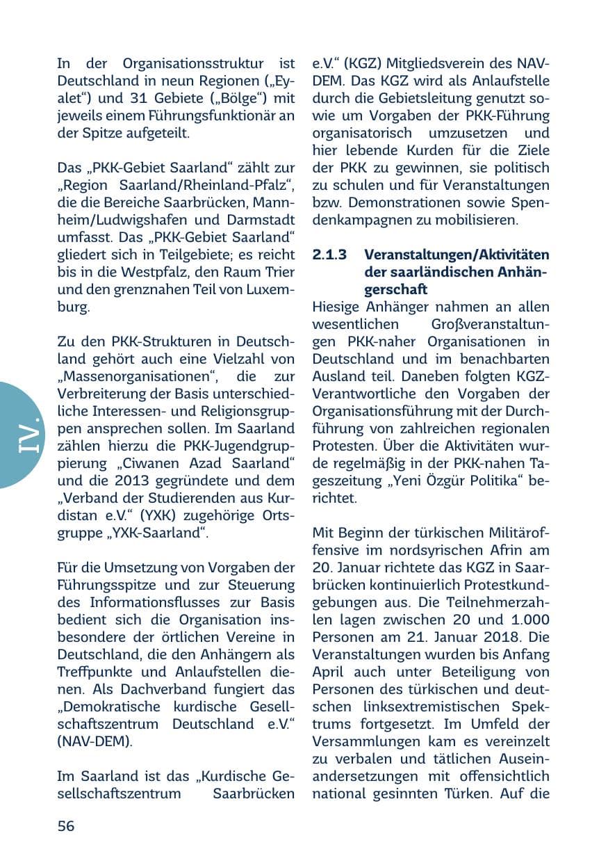 Seite 58 des Verfassungsschutzbericht 2018 Saarland