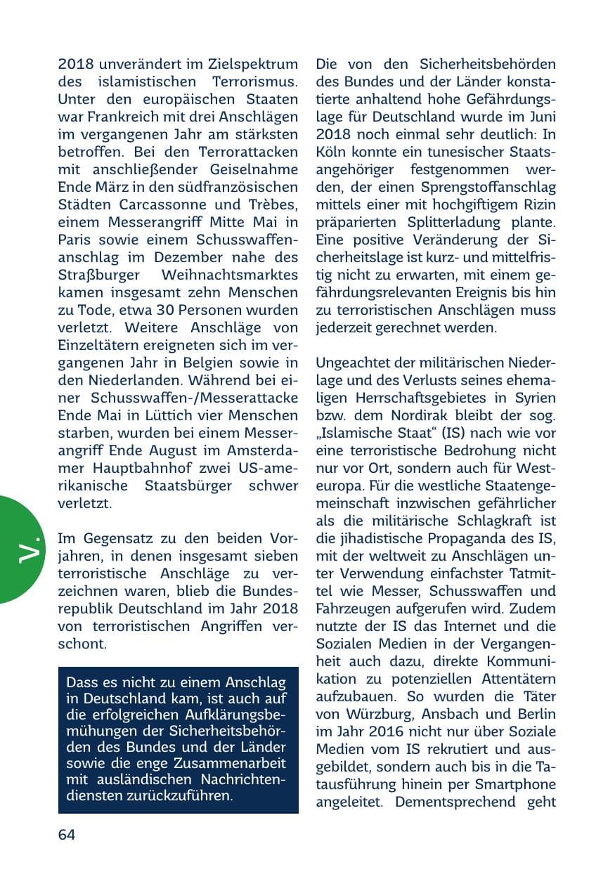 Seite 66 des Verfassungsschutzbericht 2018 Saarland