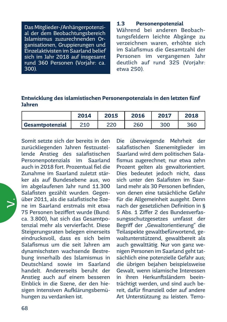 Seite 70 des Verfassungsschutzbericht 2018 Saarland