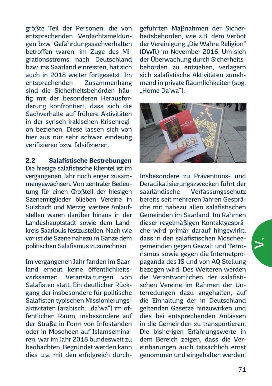 Seite 73 des Verfassungsschutzbericht 2018 Saarland
