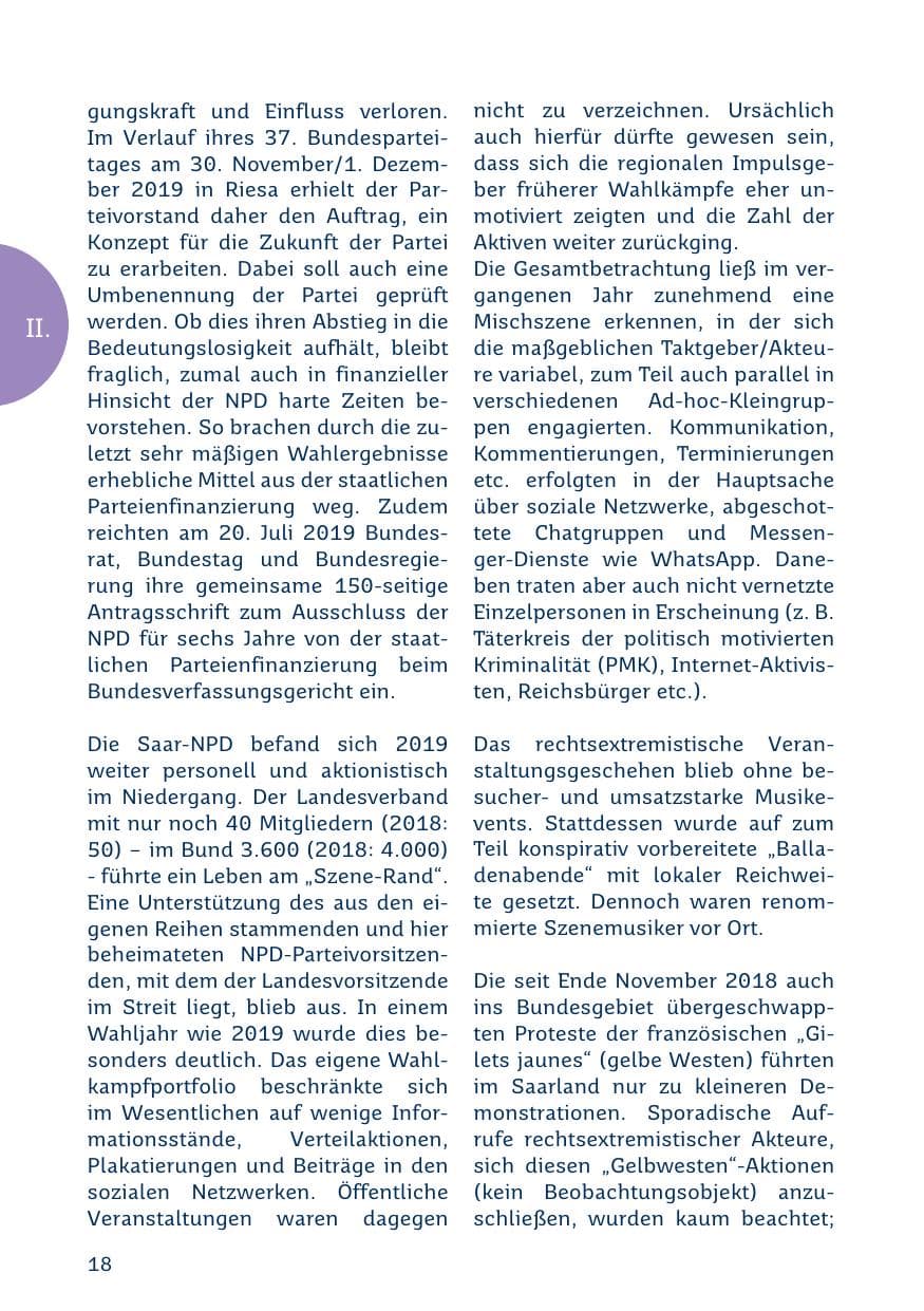 Seite 18 des Verfassungsschutzbericht 2019 Saarland
