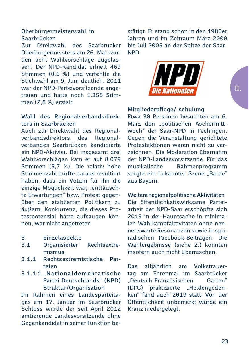 Seite 23 des Verfassungsschutzbericht 2019 Saarland