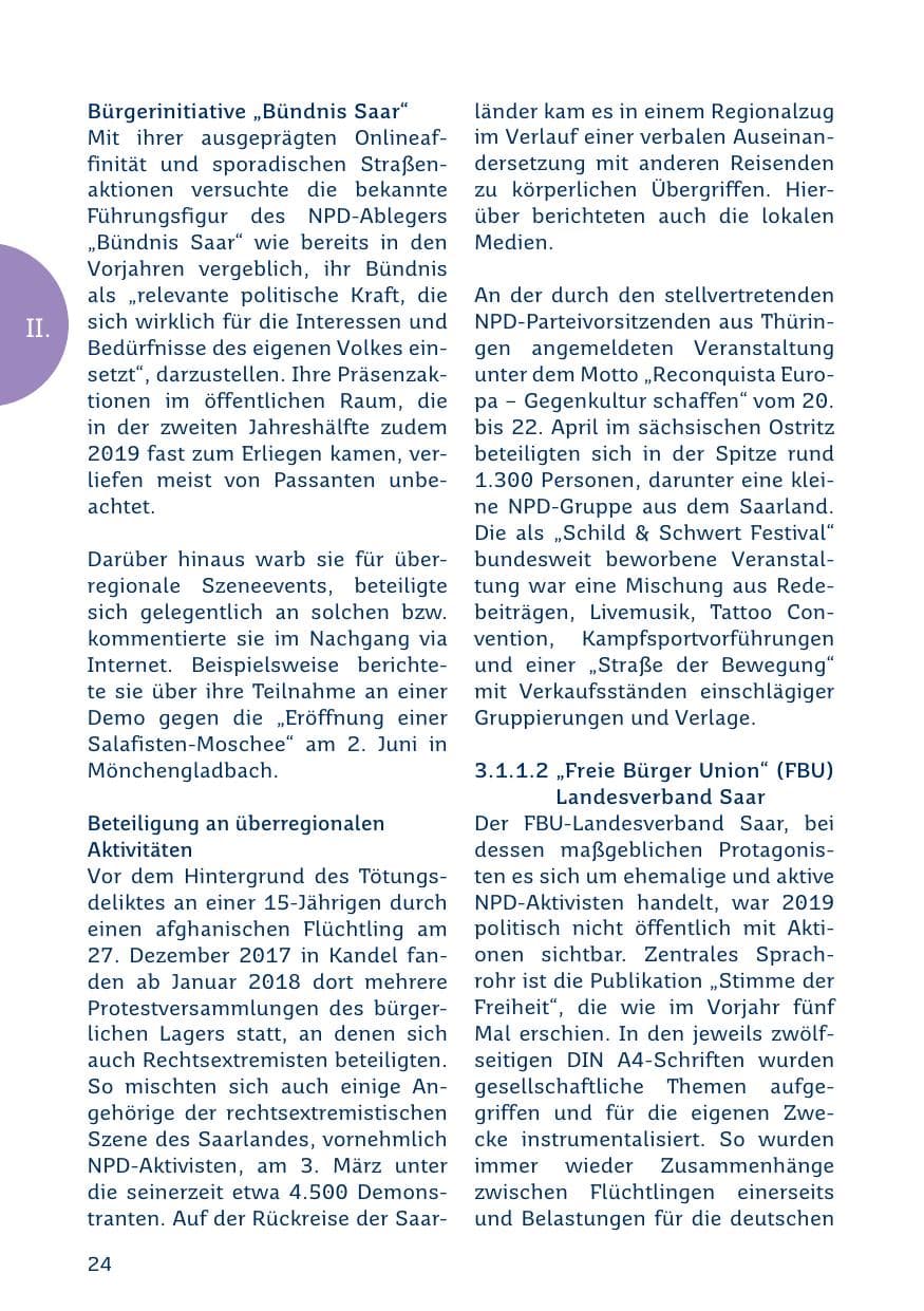 Seite 24 des Verfassungsschutzbericht 2019 Saarland