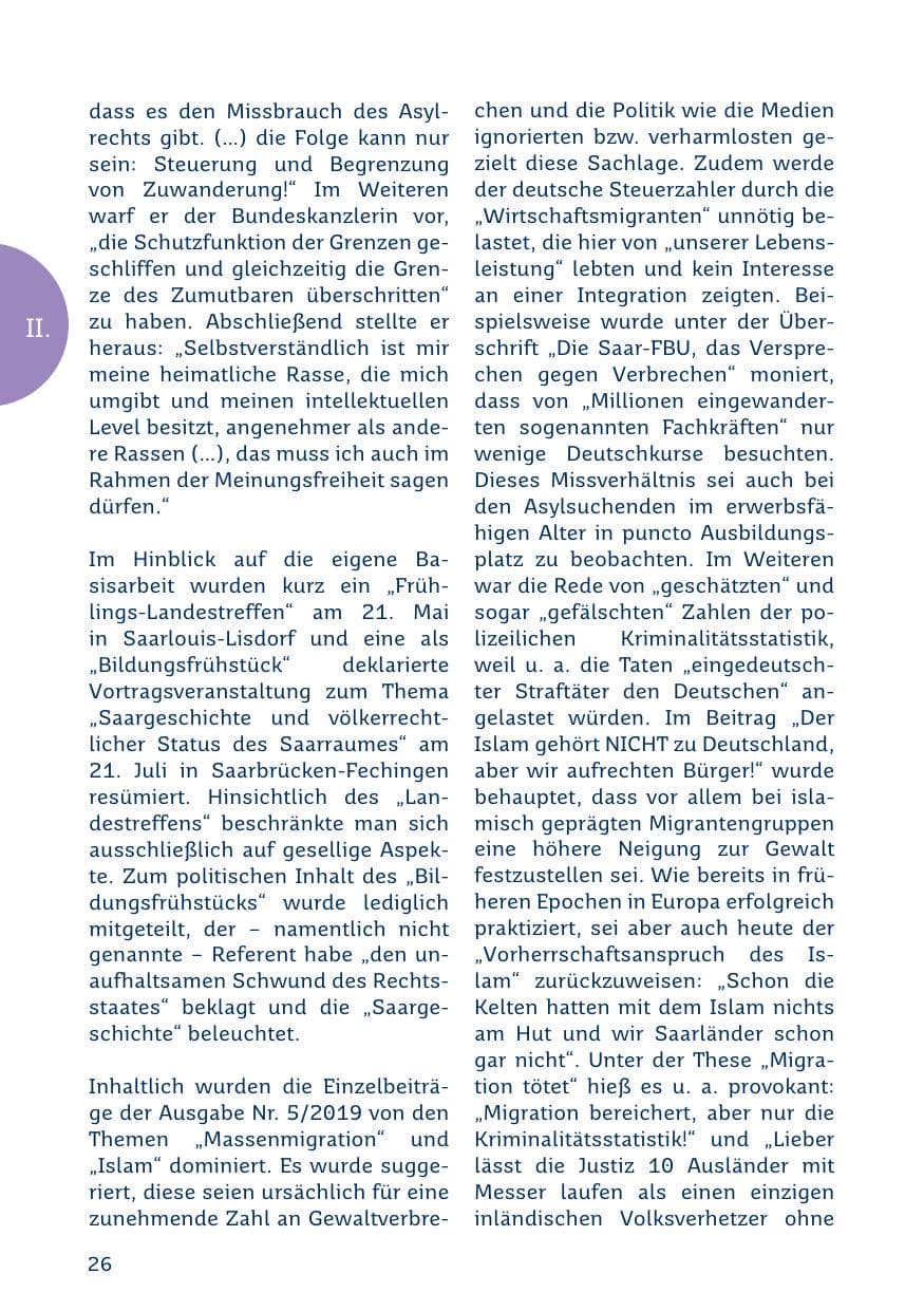 Seite 26 des Verfassungsschutzbericht 2019 Saarland