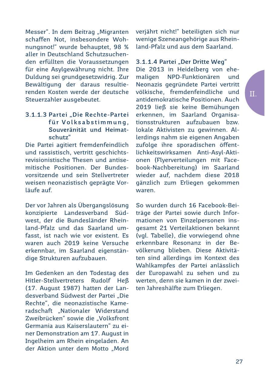 Seite 27 des Verfassungsschutzbericht 2019 Saarland