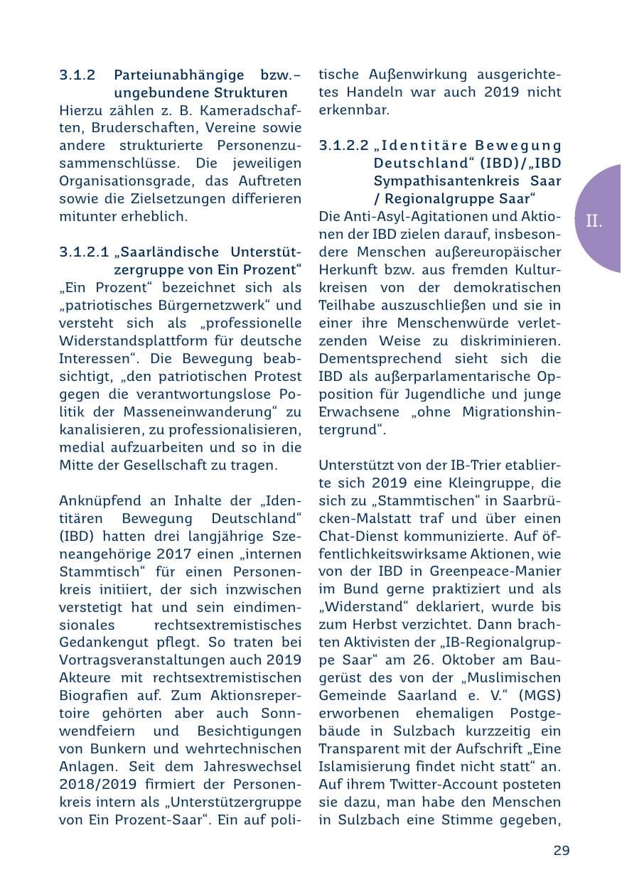 Seite 29 des Verfassungsschutzbericht 2019 Saarland