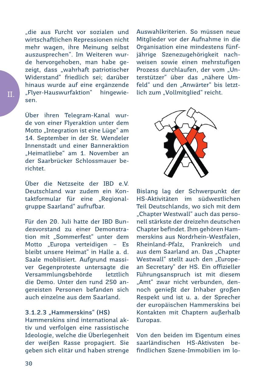 Seite 30 des Verfassungsschutzbericht 2019 Saarland