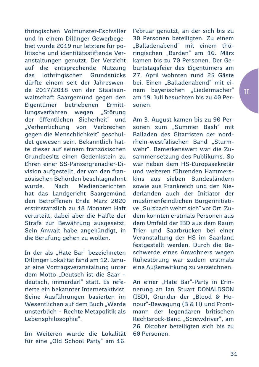 Seite 31 des Verfassungsschutzbericht 2019 Saarland