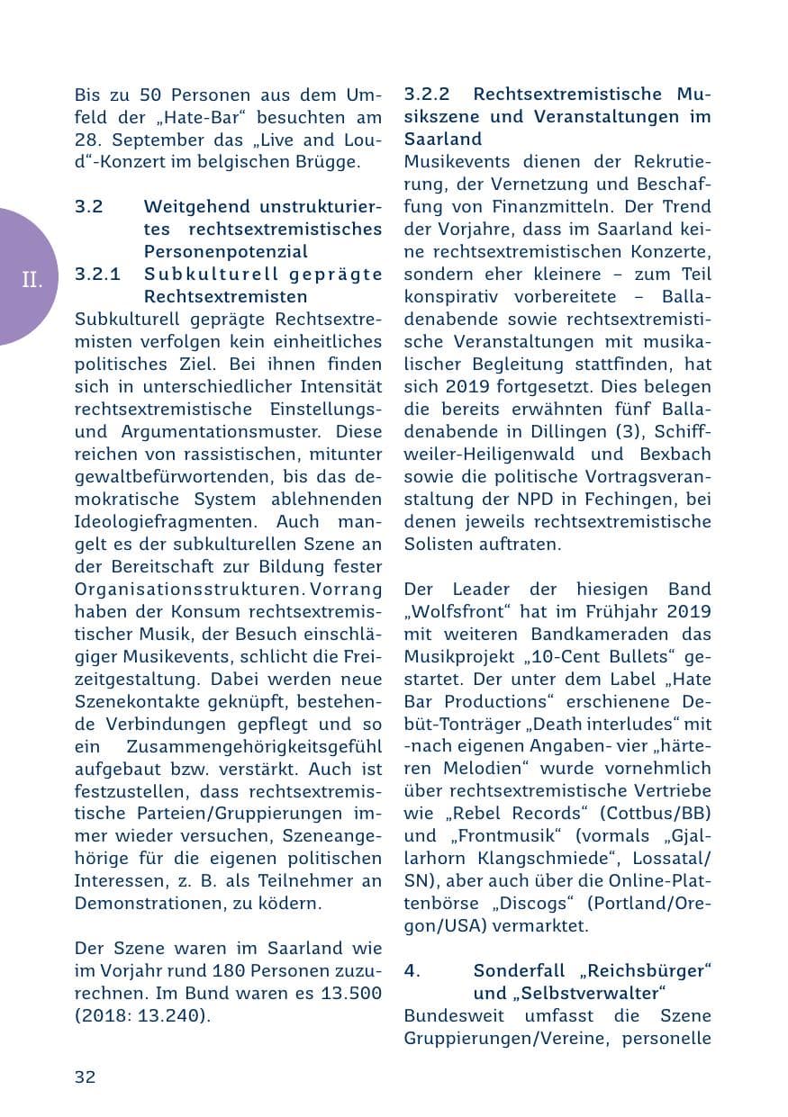 Seite 32 des Verfassungsschutzbericht 2019 Saarland