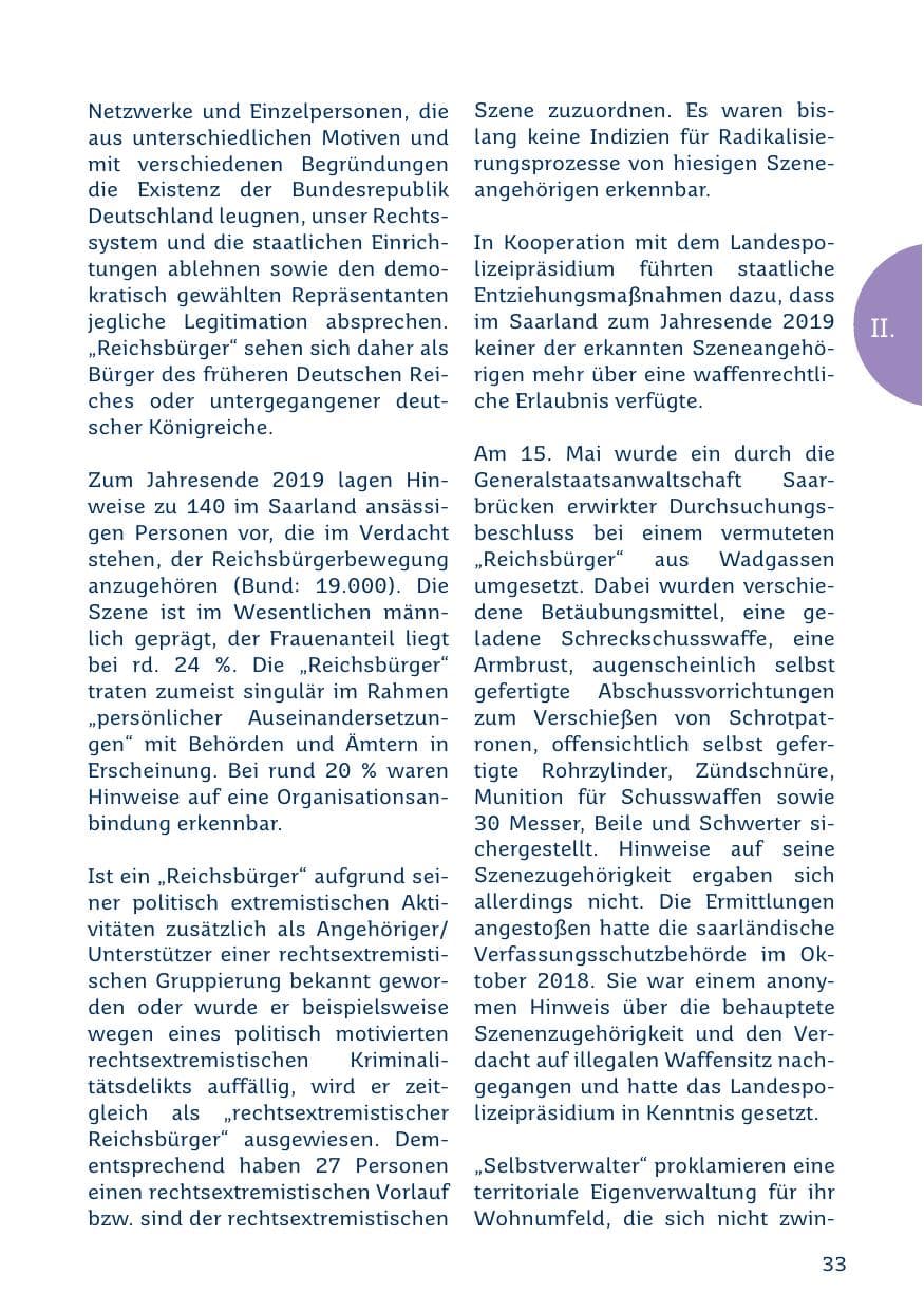 Seite 33 des Verfassungsschutzbericht 2019 Saarland