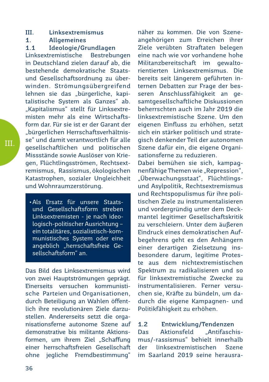 Seite 36 des Verfassungsschutzbericht 2019 Saarland