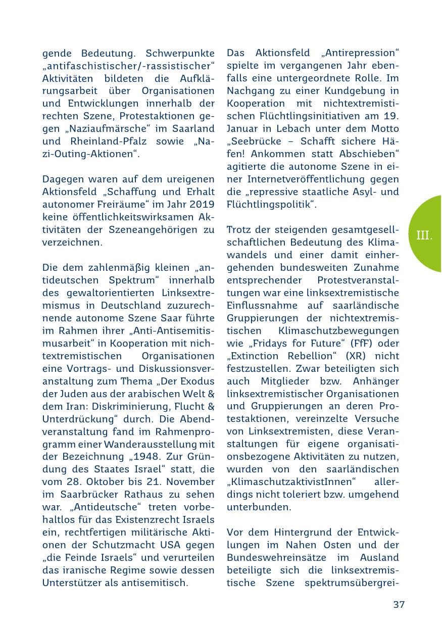 Seite 37 des Verfassungsschutzbericht 2019 Saarland