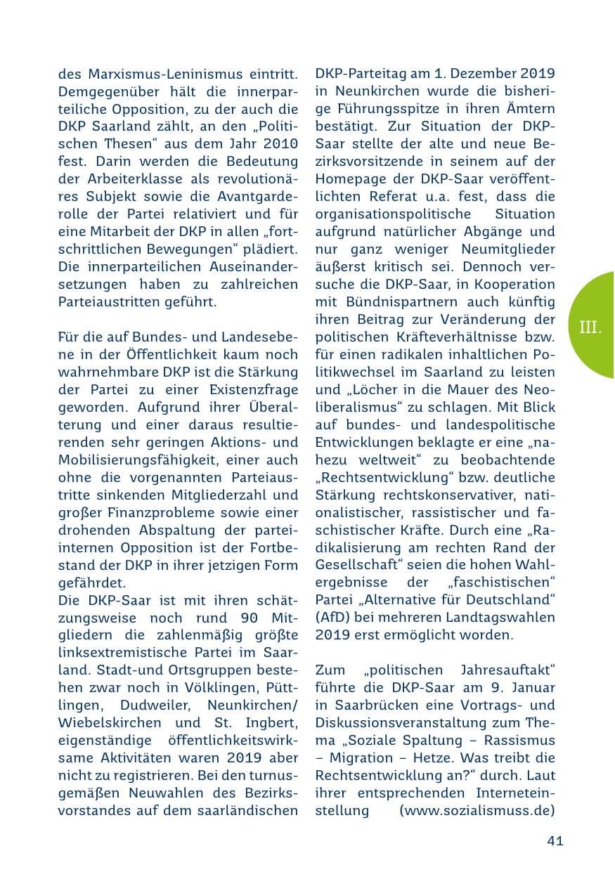 Seite 41 des Verfassungsschutzbericht 2019 Saarland