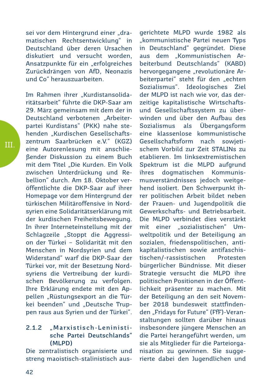 Seite 42 des Verfassungsschutzbericht 2019 Saarland