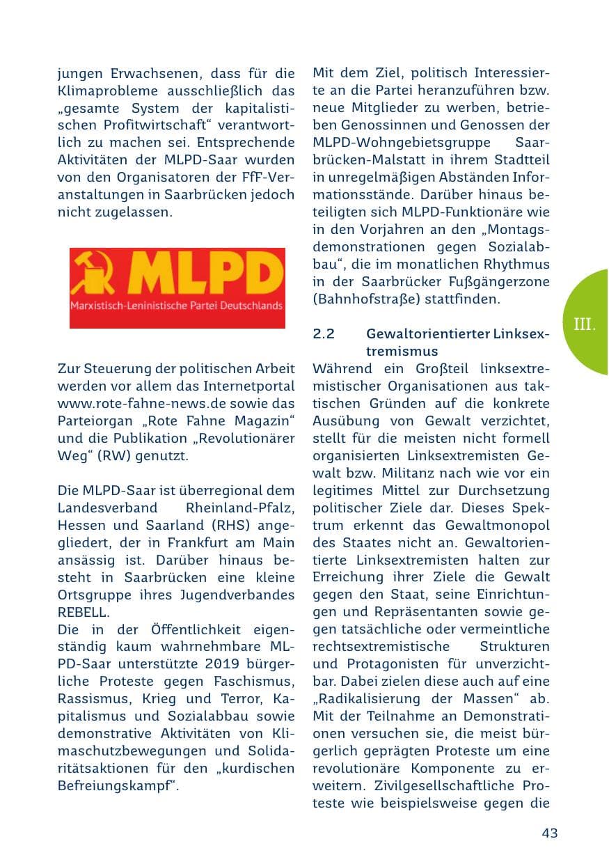 Seite 43 des Verfassungsschutzbericht 2019 Saarland