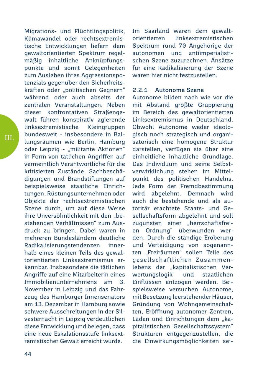 Seite 44 des Verfassungsschutzbericht 2019 Saarland