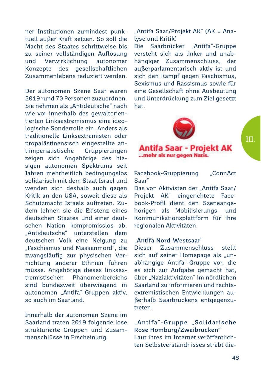 Seite 45 des Verfassungsschutzbericht 2019 Saarland