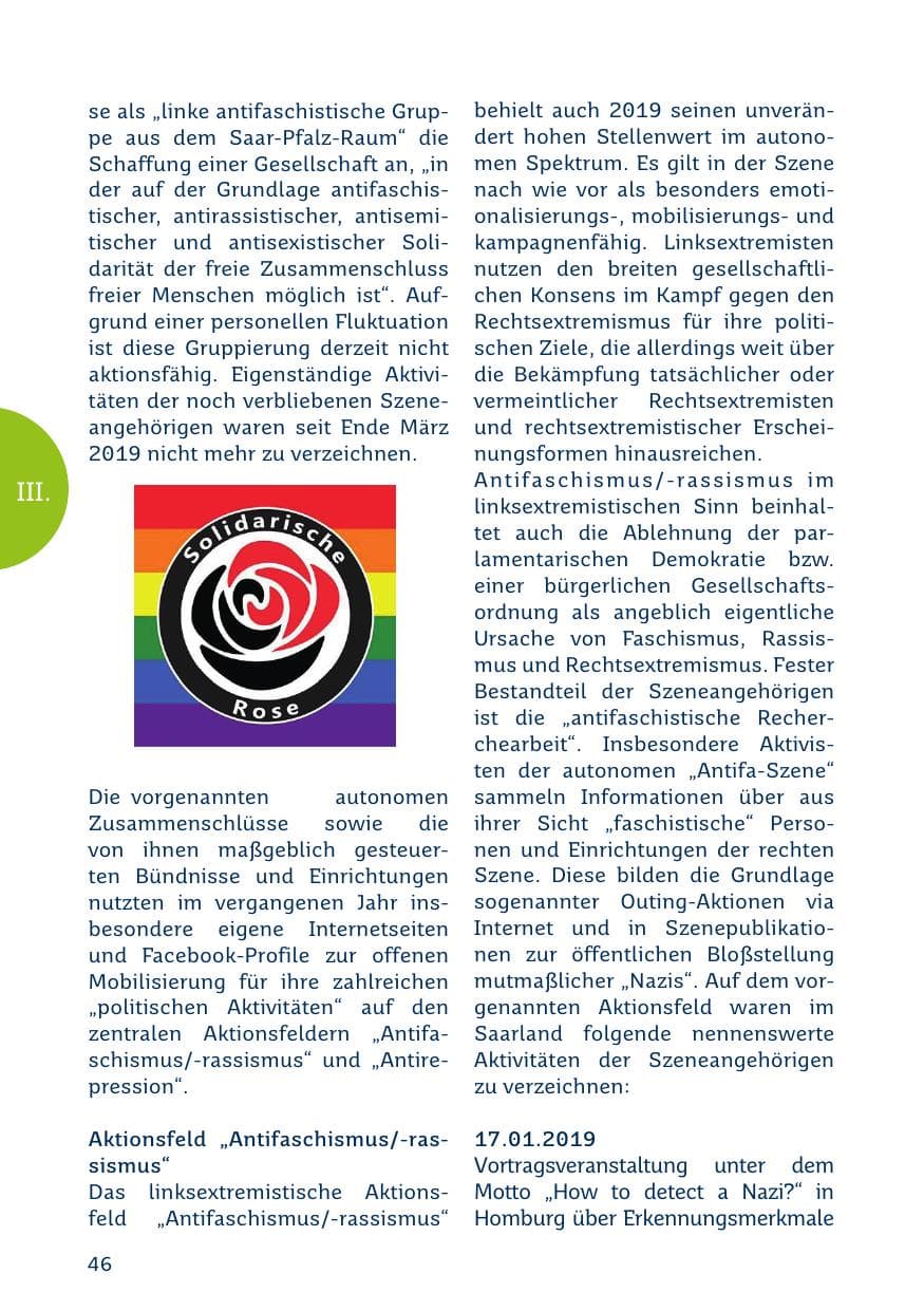 Seite 46 des Verfassungsschutzbericht 2019 Saarland
